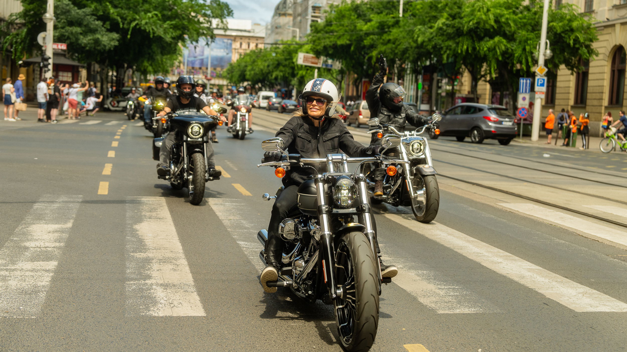 Harley bikes riding through Budapest